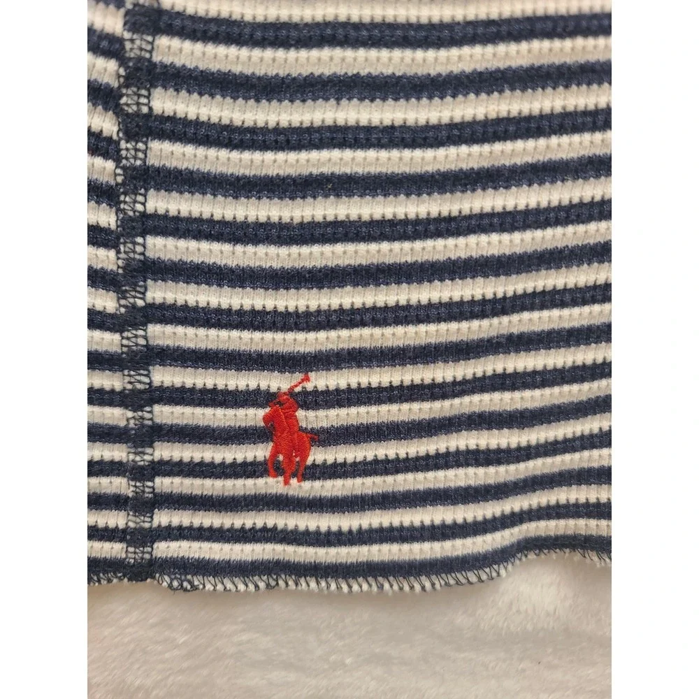 Polo Ralph Lauren Men's Large Blue White Striped Waffle Knit‎ Thermal Shirt L/S